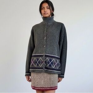 Vintage Argyle Band Wool Cardigan